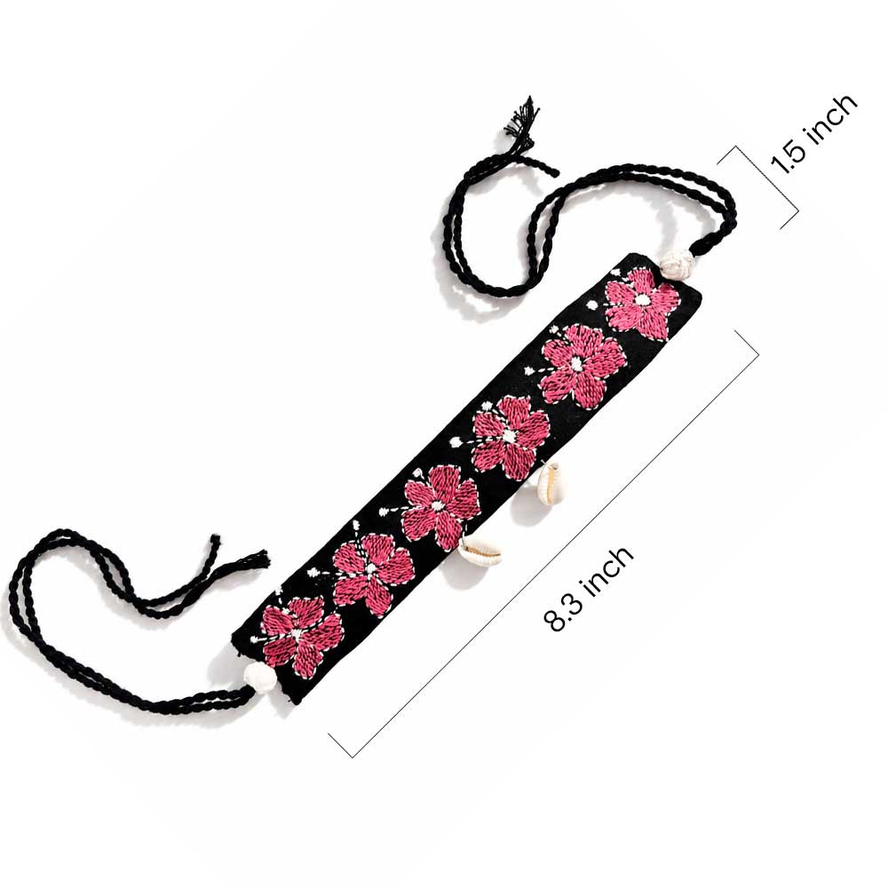 Hand-Embroidered Kantha Stitch Floral Choker with Cowrie Shells