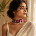 Hand-Embroidered Kantha Stitch Floral Choker with Cowrie Shells