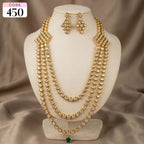 Triple-Layered Kundan Necklace Set with Green Drop Pendant