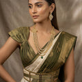 Triple-Layered Kundan Necklace Set with Green Drop Pendant