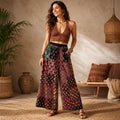 Handcrafted Maroon Patchwork Cotton Wide Leg Culottes