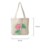 Pink Lotus Hand-Painted Canvas Tote Bag