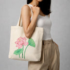 Pink Lotus Hand-Painted Canvas Tote Bag