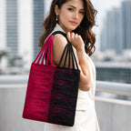 Dhokra Weaving Magenta & Black Split-Tone Woven Tote - Handcrafted Bag