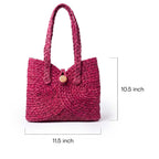 Magenta Sabai Grass Tote Bag with Handwoven Circular Pattern
