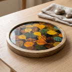 A close-up shot of the natural mango wood texture on the side of the tray
