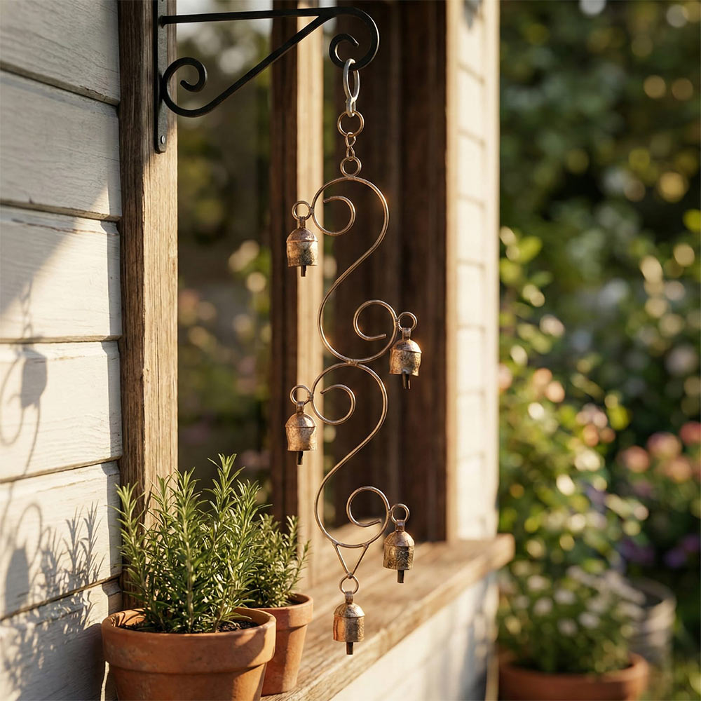 Rustic Hanging S-Curve Metal Garden Bells - Vintage Decor