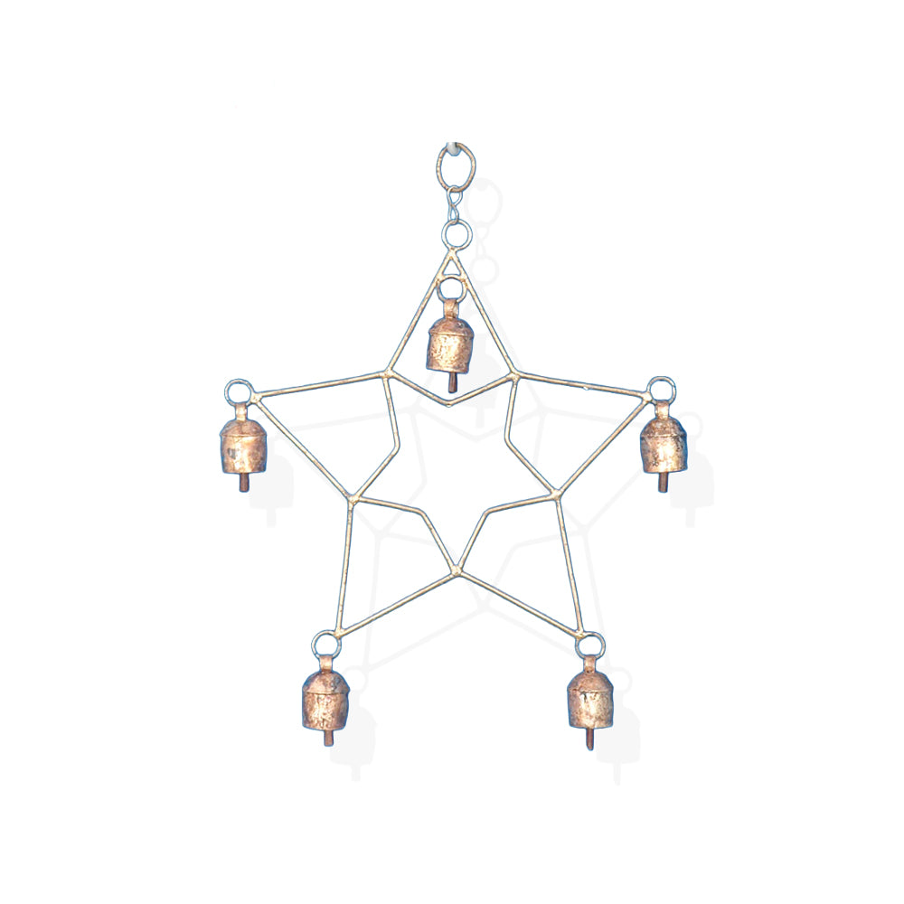 Rustic Antiqued Star Metal Wind Chime with 5 Bells