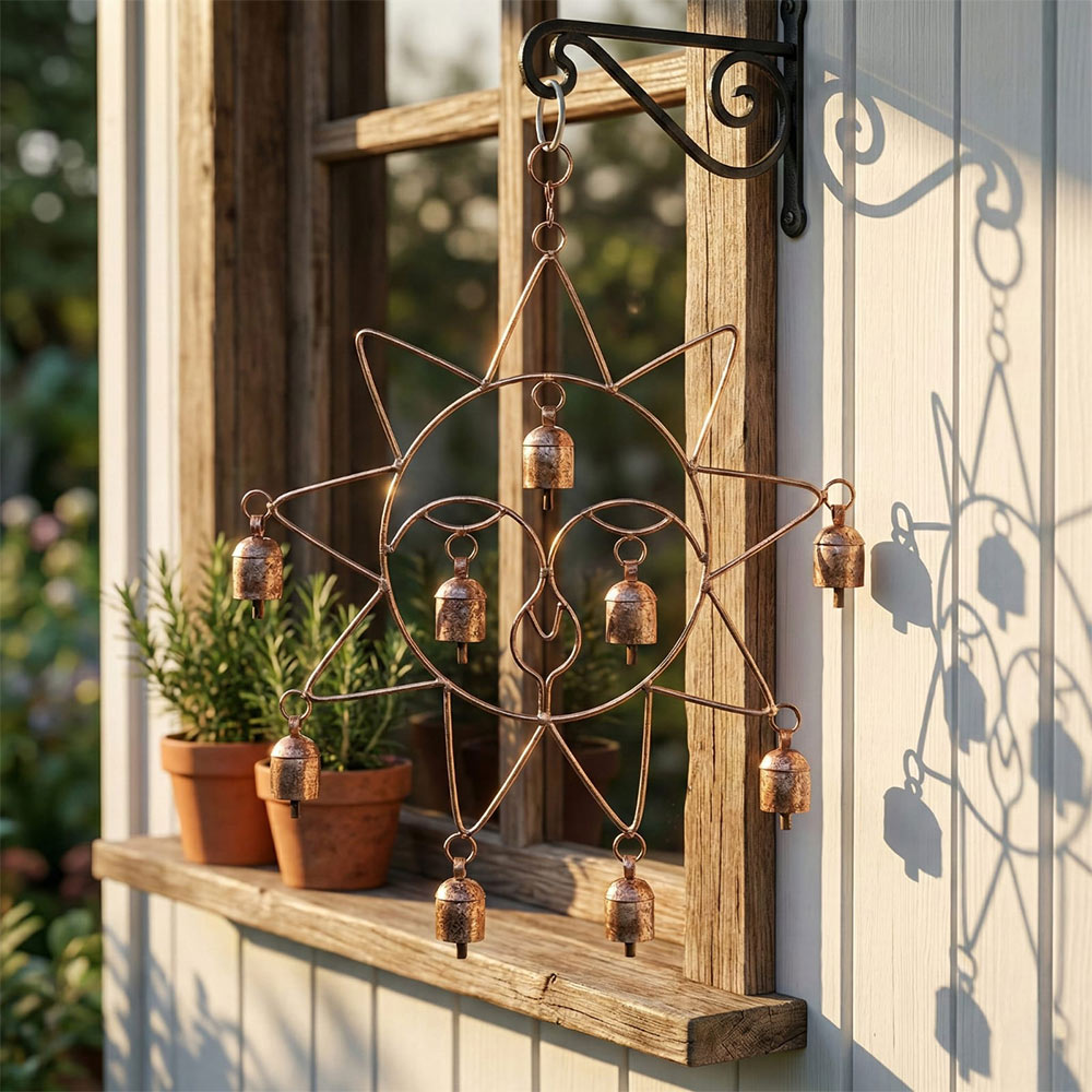 Celestial Copper Sun Metal Wind Chime with Bells