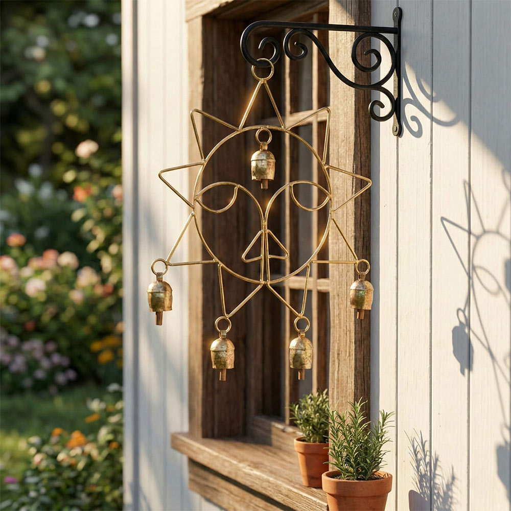 Celestial Sun Metal Wind Chime with Decorative Bells