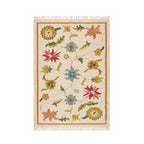Full top-down view of Mirzapur Carpets 5x8 hand-tufted wool area rug with multi-color floral motif and ivory background