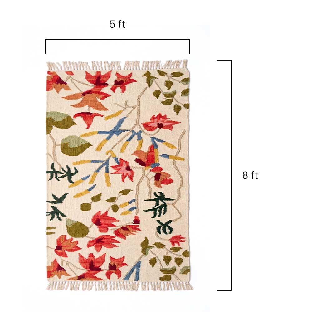 Mirzapur Carpets hand-tufted wool area rug diagram showing dimensions of 5 feet width by 8 feet length.