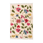 Mirzapur Handwoven Floral Wool Area Rug in 5x8 ft size with colorful botanical pattern on ivory background, top-down full view