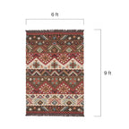 Close-up detail of the woven wool texture and fringe edges on the Mirzapur Kilim area rug
