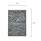 Close-up detail of the handwoven geometric texture and wool material of the Mirzapur area rug.