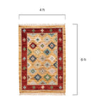 Close-up detail of the hand-knotted wool pile and fringe on the Mirzapur area rug.