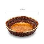 Kashi Grass Woven Round Basket with Natural Wood Base