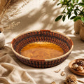 Kashi Grass Woven Round Basket with Natural Wood Base