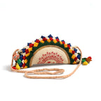 Handcrafted Folded Fabric Half-Moon Sling Bag with Folk Art
