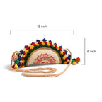 Handcrafted Folded Fabric Half-Moon Sling Bag with Folk Art