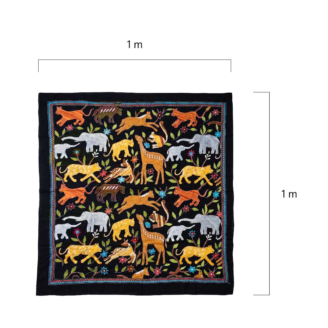 Hand-Embroidered Nakshi Kantha Animal Motif Wall Hanging