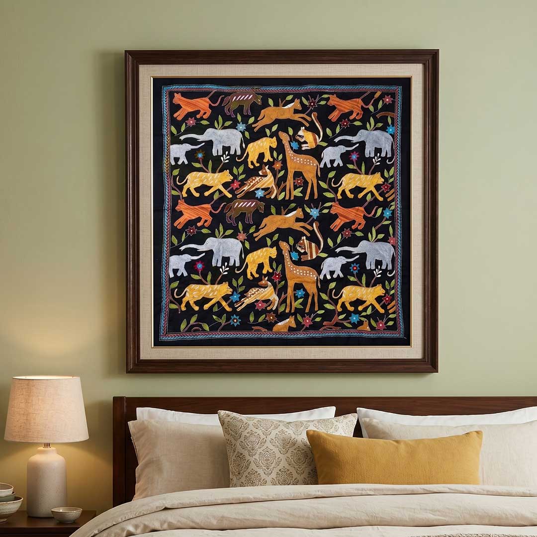 Hand-Embroidered Nakshi Kantha Animal Motif Wall Hanging