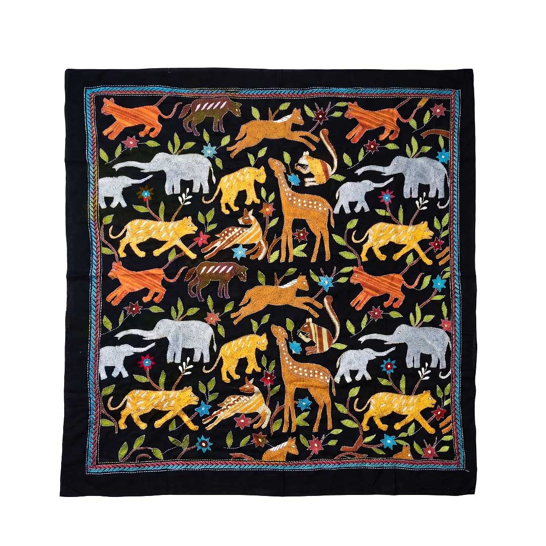 Hand-Embroidered Nakshi Kantha Animal Motif Wall Hanging