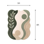 Detailed close-up of the high-quality New Zealand wool tufting and color transition on the botanical rug.