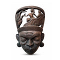 Hand-Carved Gamari Wood Mask with Bird and Human Narrative