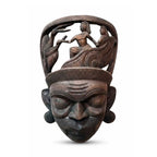 Hand-Carved Gamari Wood Mask with Bird and Human Narrative