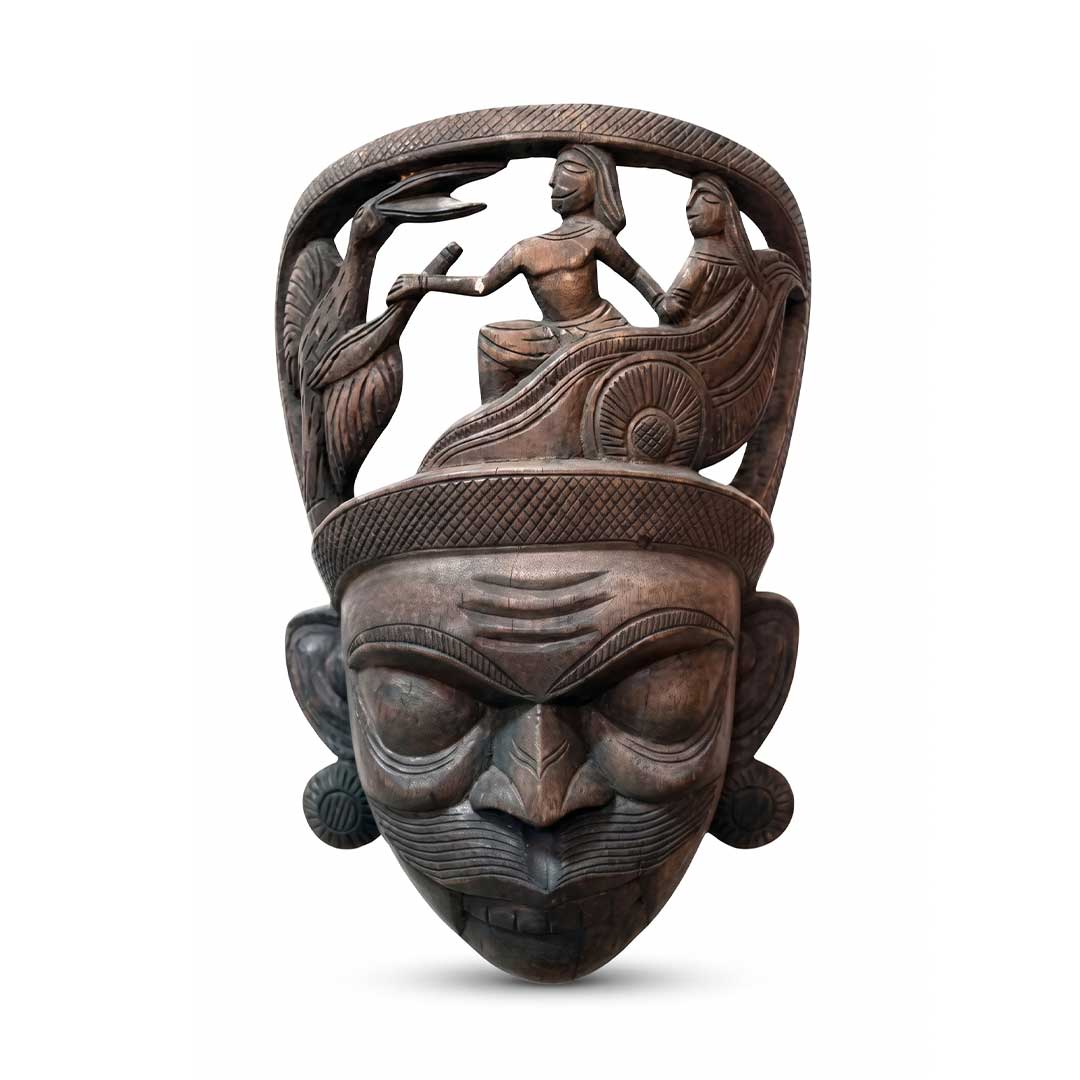 Hand-Carved Gamari Wood Mask with Bird and Human Narrative