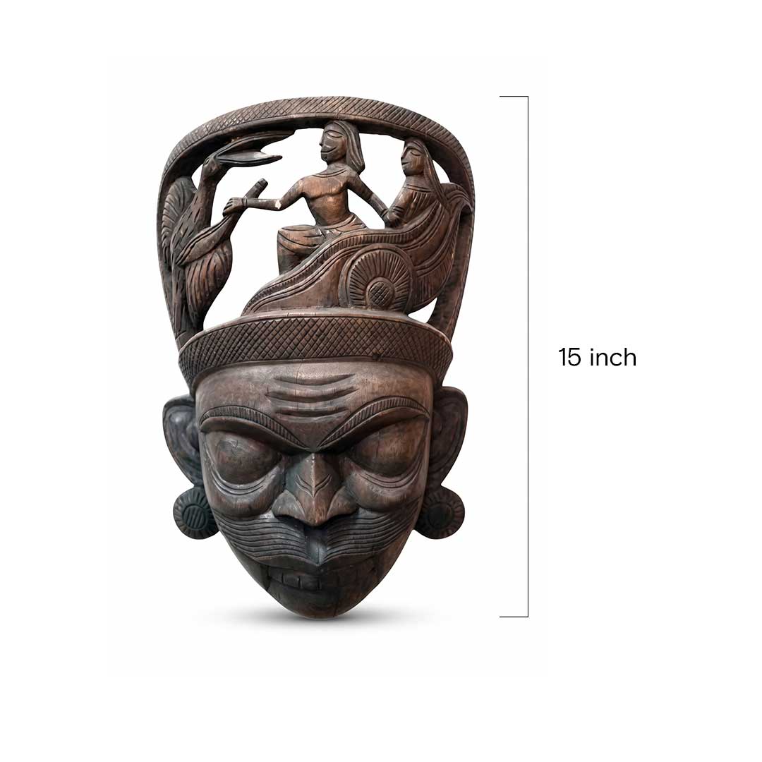 Hand-Carved Gamari Wood Mask with Bird and Human Narrative