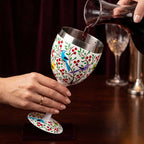 Songbird and Berry Hand-Painted Stainless Steel Wine Glass