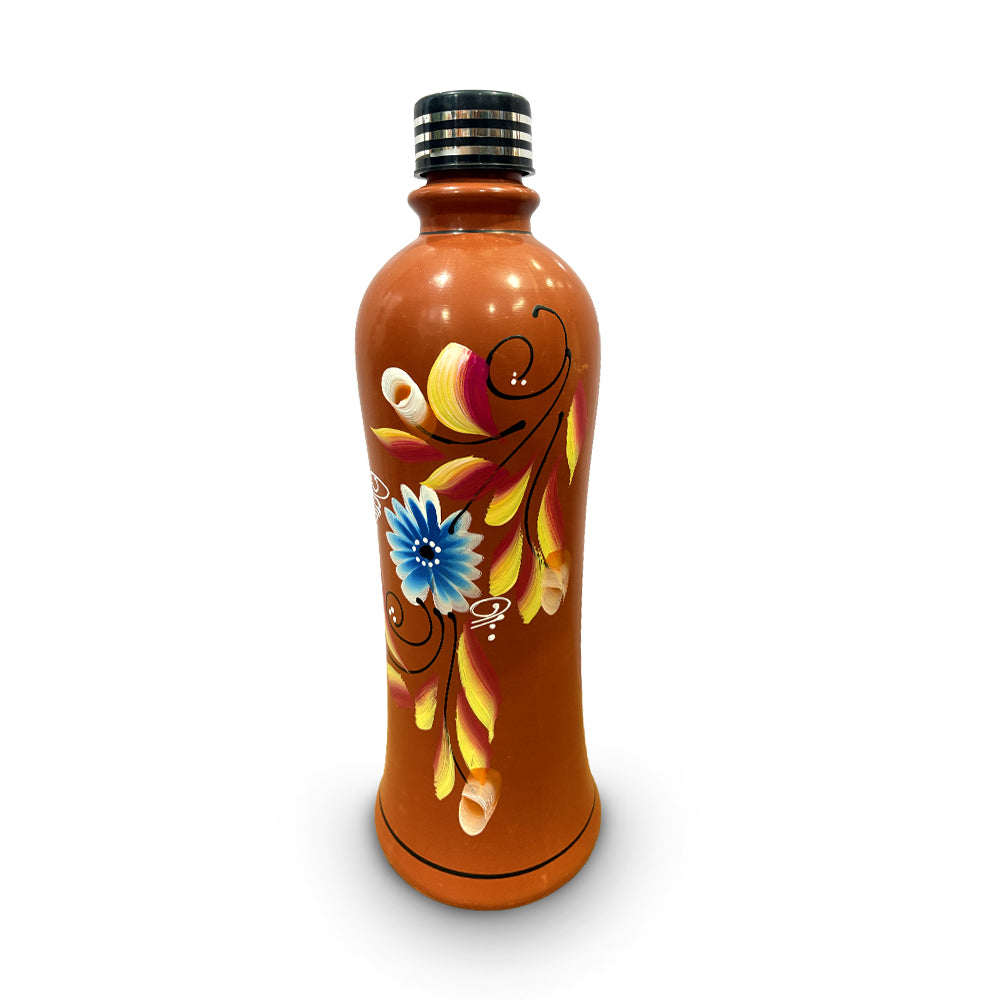 Pokhran Hand-Painted Terracotta Water Bottle with Floral Art