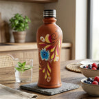 Pokhran Hand-Painted Terracotta Water Bottle with Floral Art