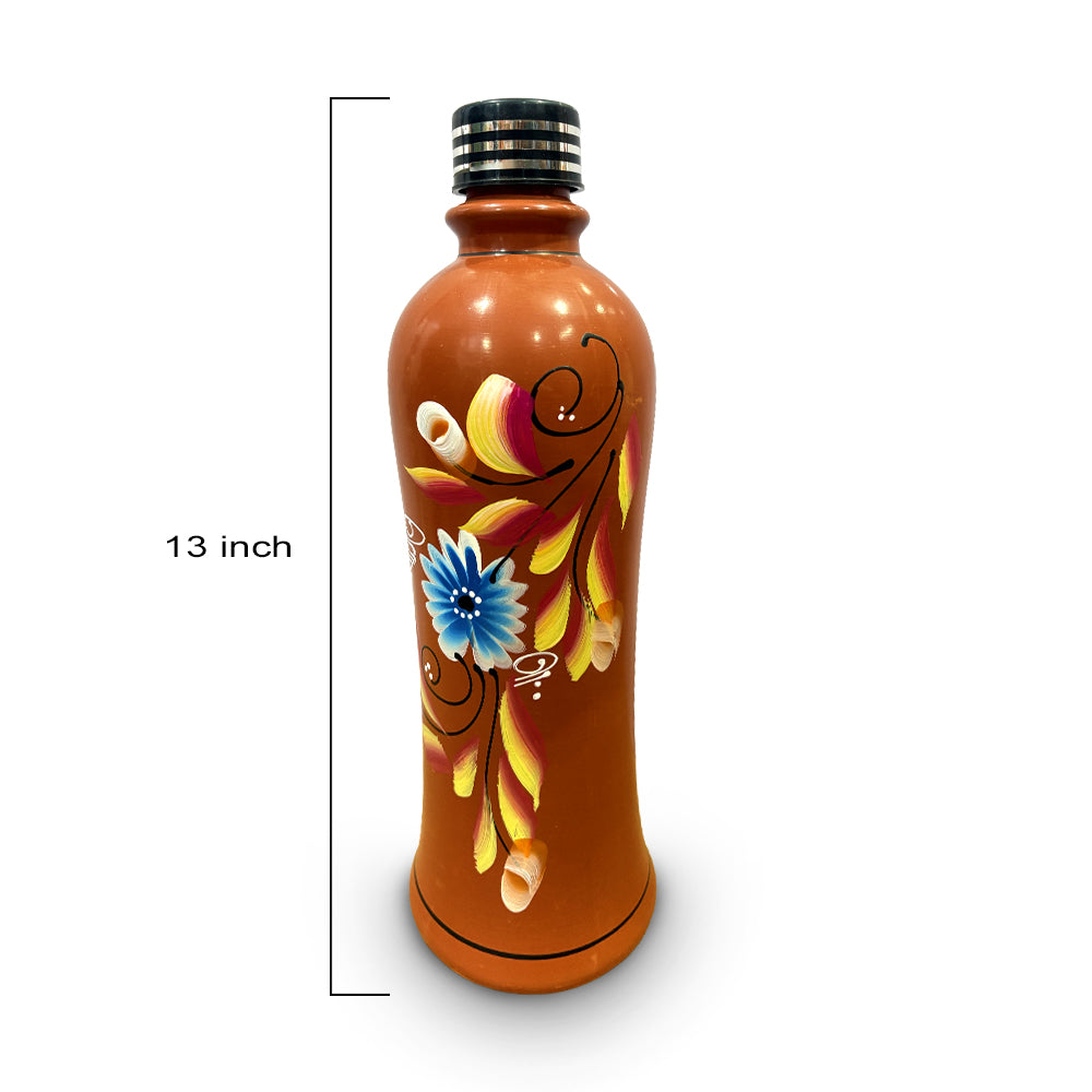 Pokhran Hand-Painted Terracotta Water Bottle with Floral Art