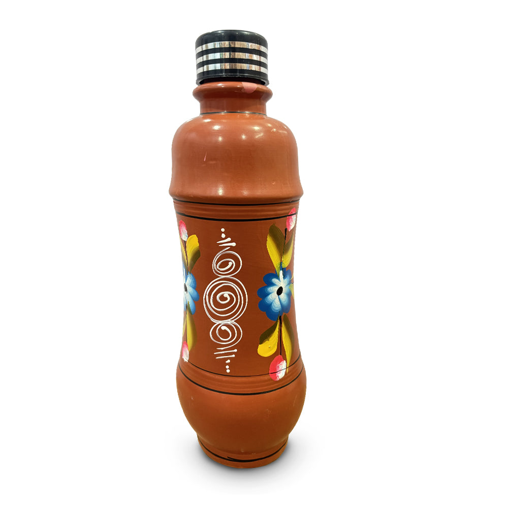 Pokhran Hand-Carved Terracotta Water Bottle with Painted Accents