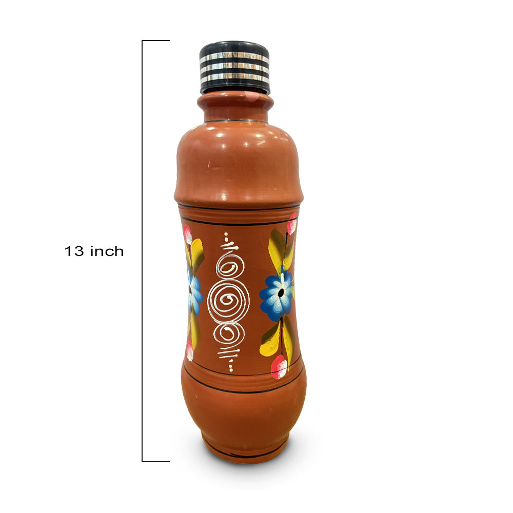 Pokhran Hand-Carved Terracotta Water Bottle with Painted Accents