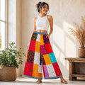 Bohemian Patchwork Cotton Wide-Leg Palazzo Pants