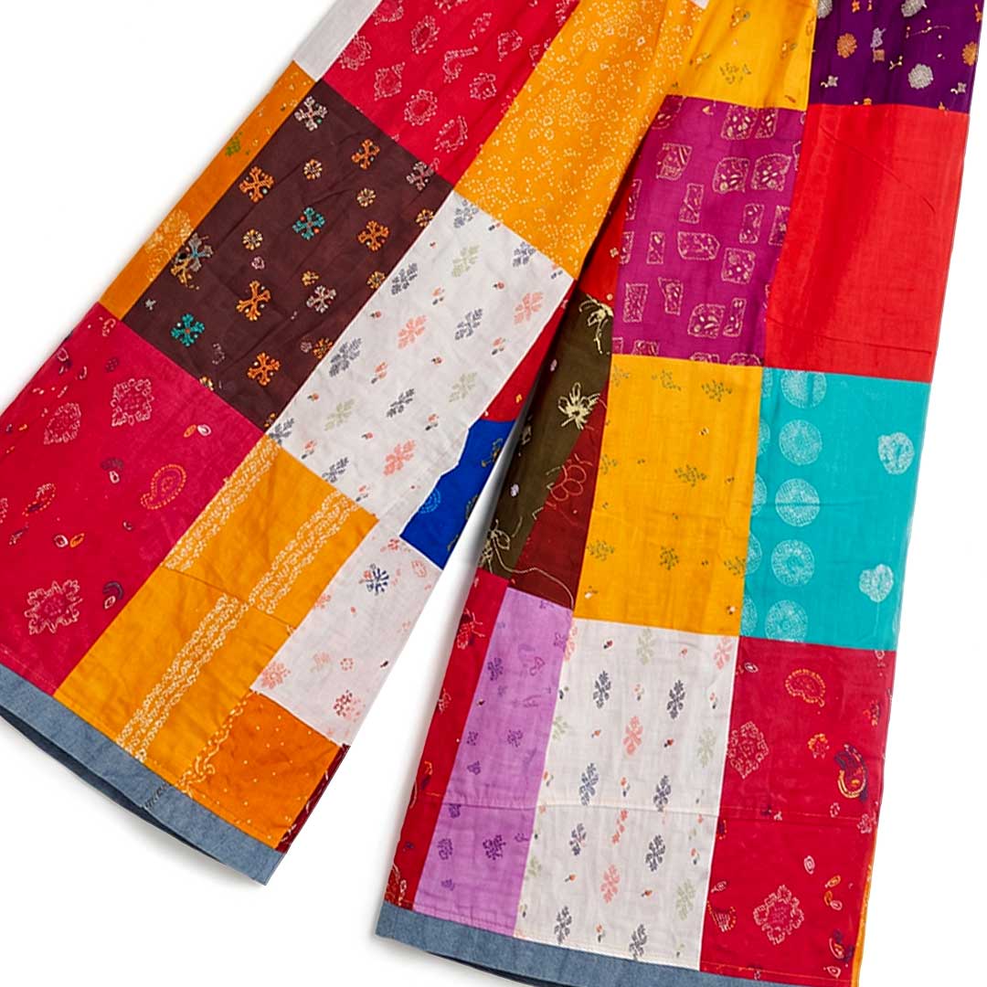 Bohemian Patchwork Cotton Wide-Leg Palazzo Pants