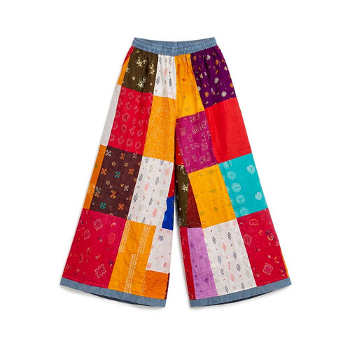Bohemian Patchwork Cotton Wide-Leg Palazzo Pants