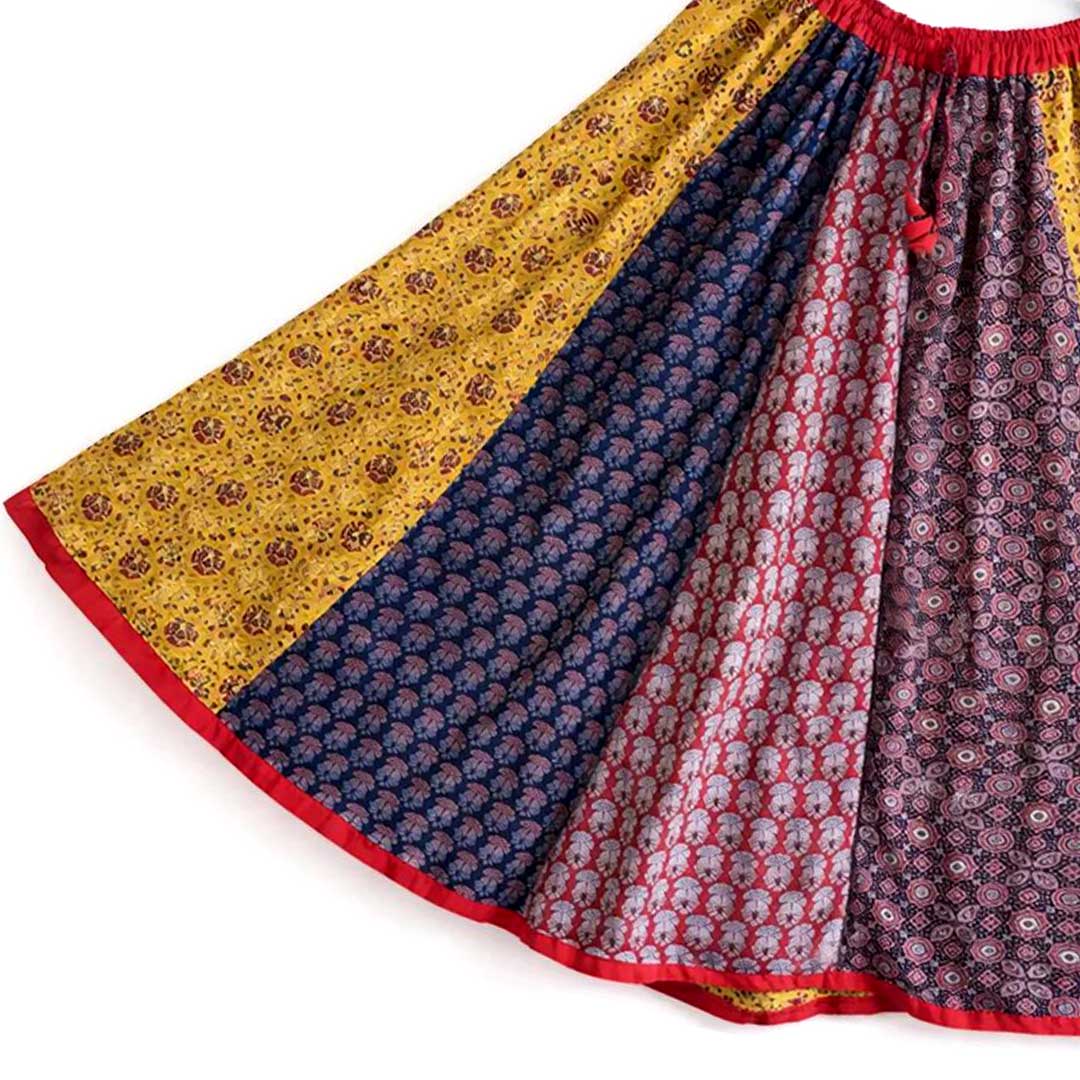 Handmade Patchwork Cotton Maxi Skirt with Ethnic Prints