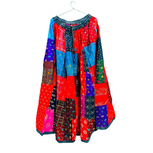 Boho Patchwork Maxi Skirt - Colorful Hippie Long Skirt