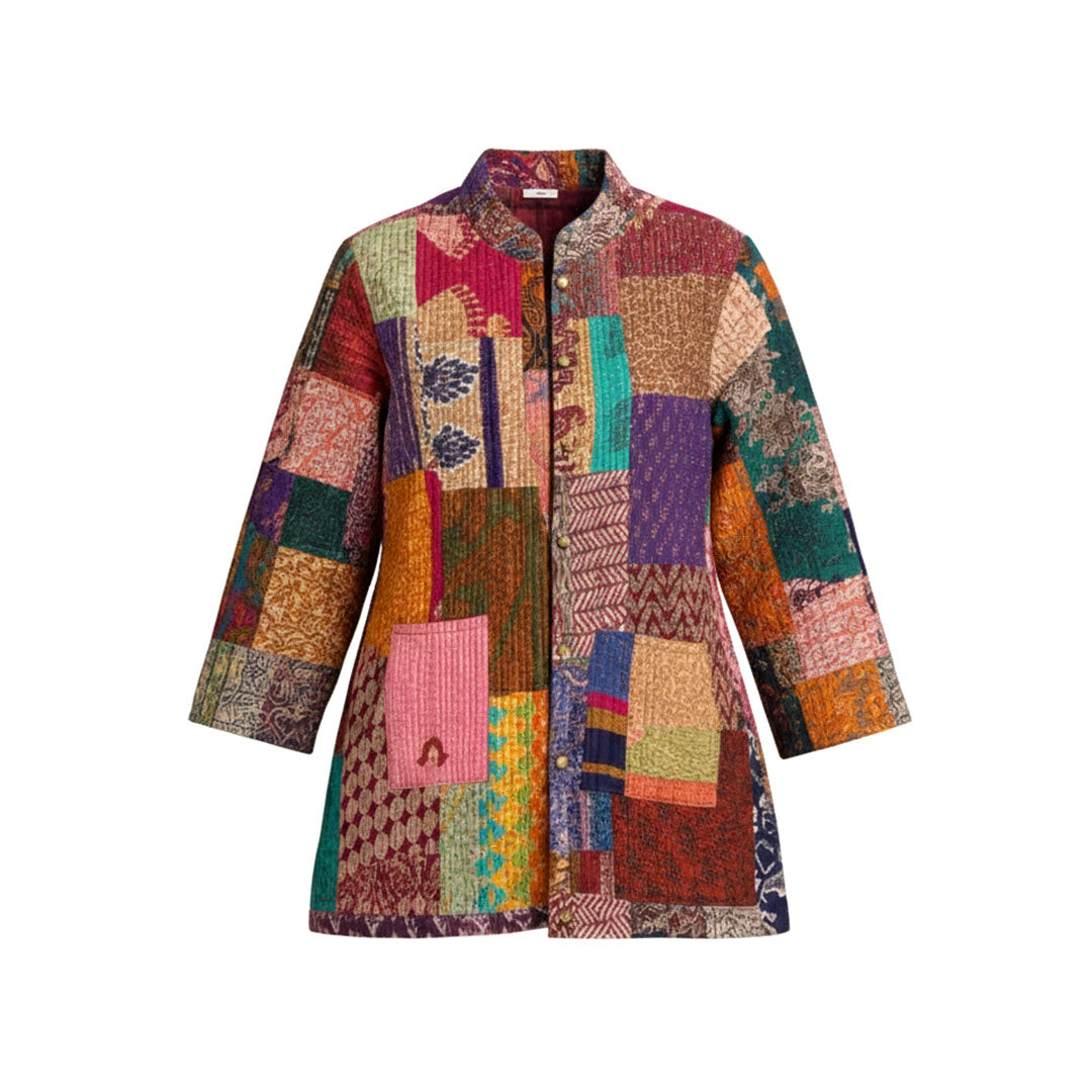 Women's Bohemian Patchwork Quilted Stand Collar Jacket