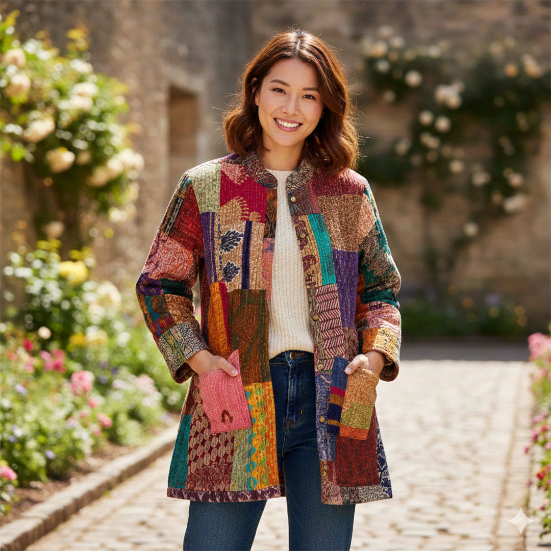 Women's Bohemian Patchwork Quilted Stand Collar Jacket