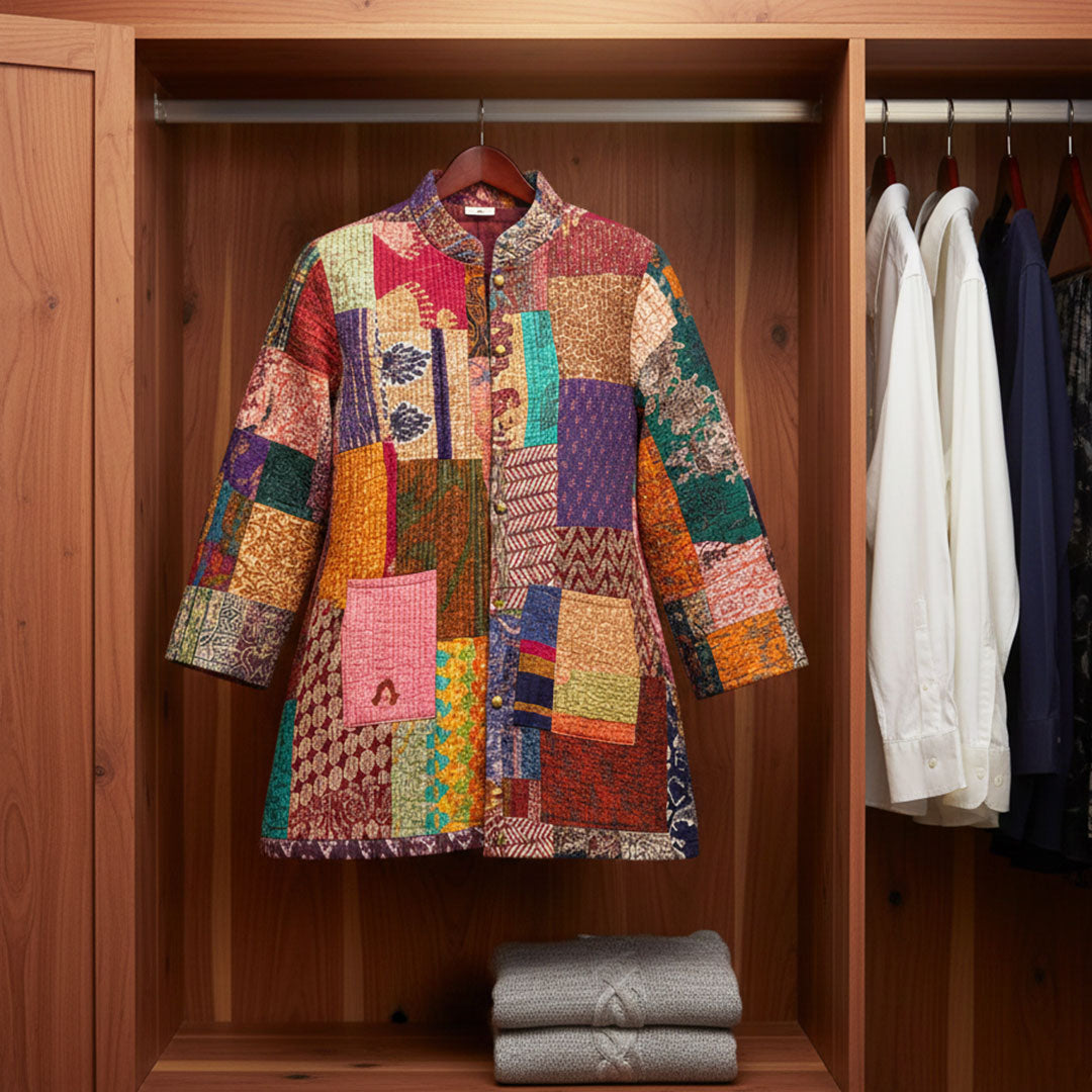 Women's Bohemian Patchwork Quilted Stand Collar Jacket