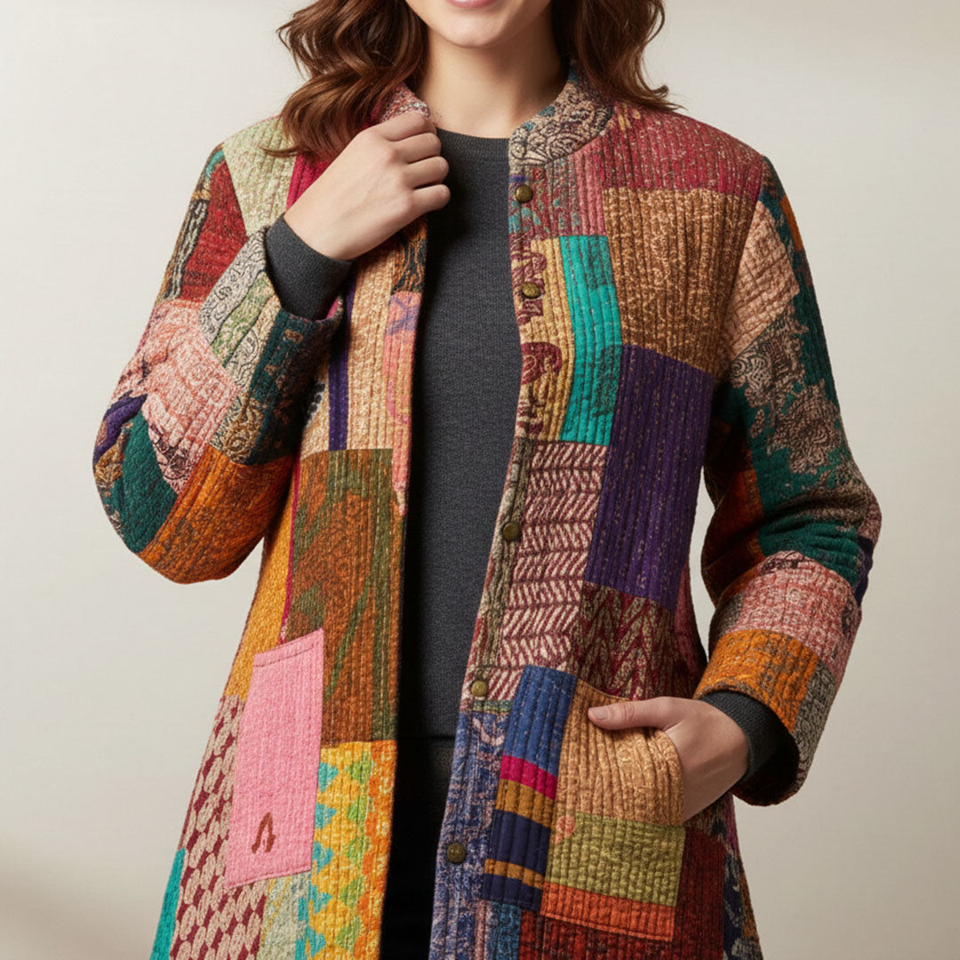 Women's Bohemian Patchwork Quilted Stand Collar Jacket