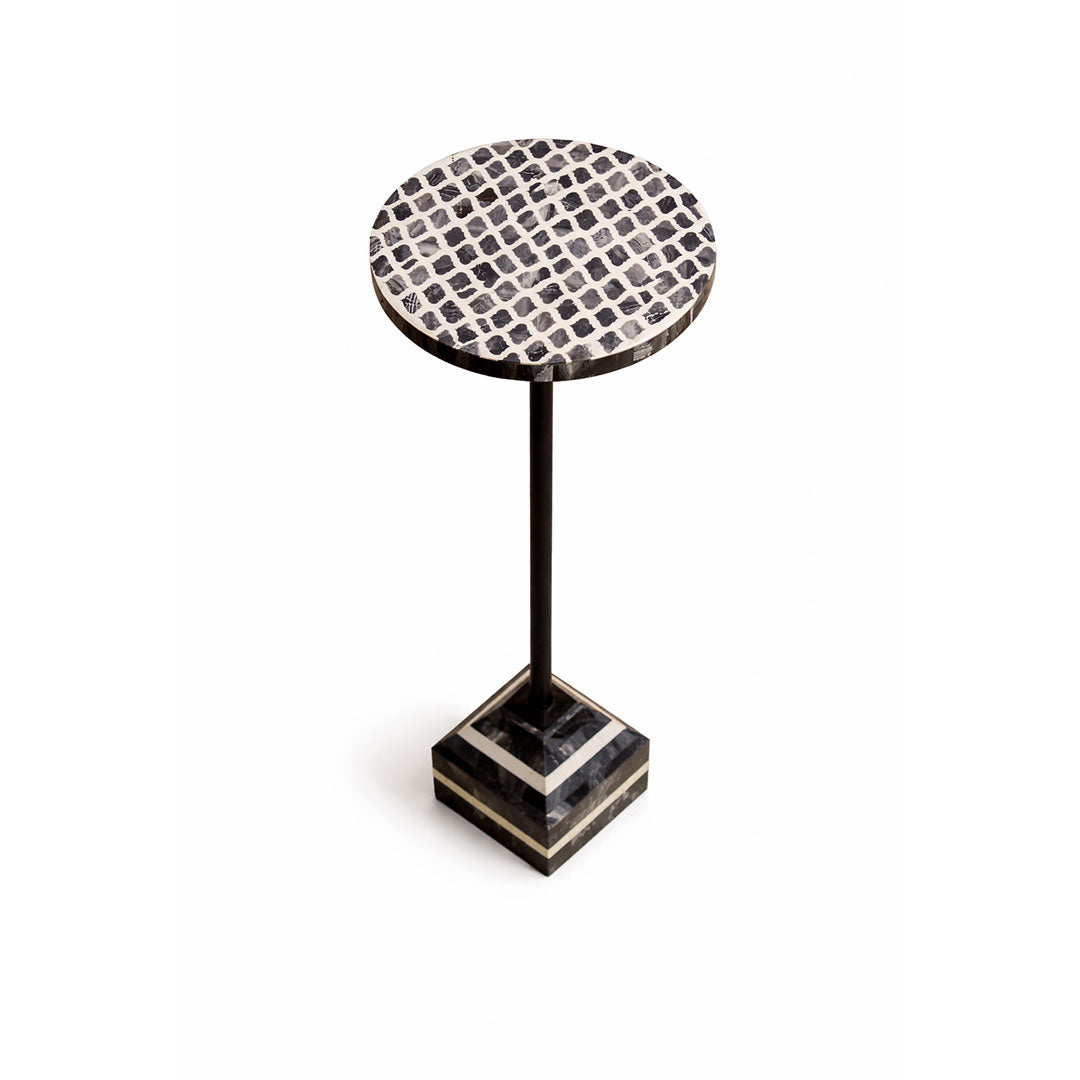 Handcrafted Black and White Inlay Pedestal Drink Table
