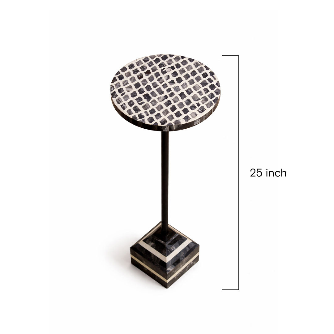 Handcrafted Black and White Inlay Pedestal Drink Table