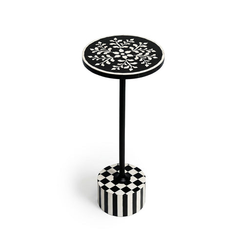 Artisan Monochrome Inlay Pedestal Table with Floral Top